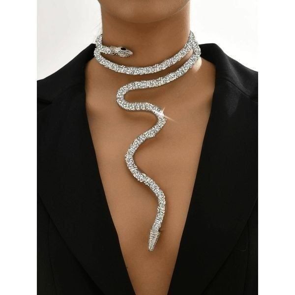 Snake Rhinestone Bendable Design Blingy Statement Open Choker Necklace NEW