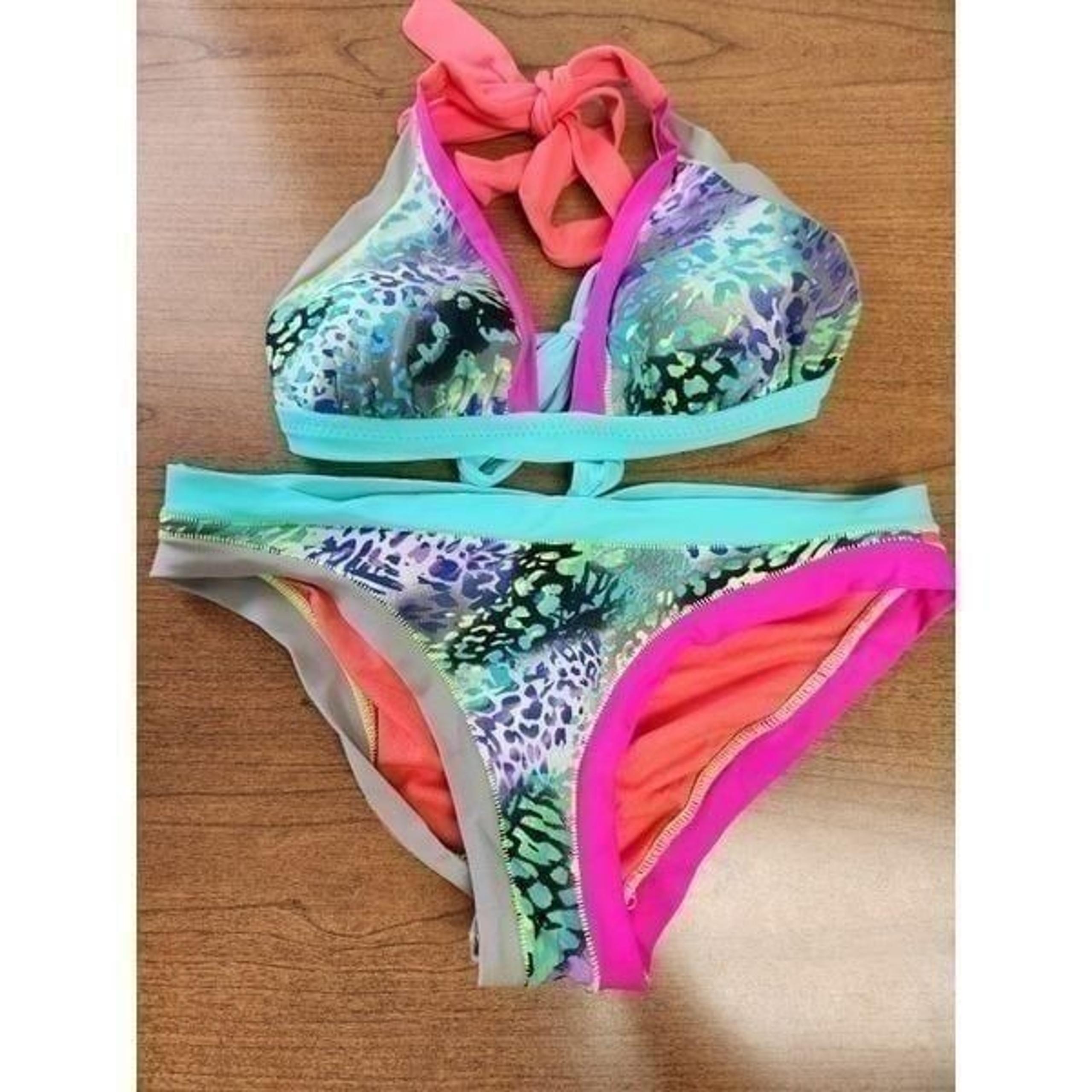 ABS Allen Schwartz size 8 Neon orange purple leopard print bikini