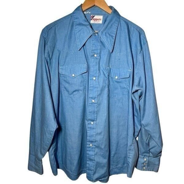 Vintage Rappers Pearl Snap Western Shirt Long Sleeve Light Blue USA Men’s XL