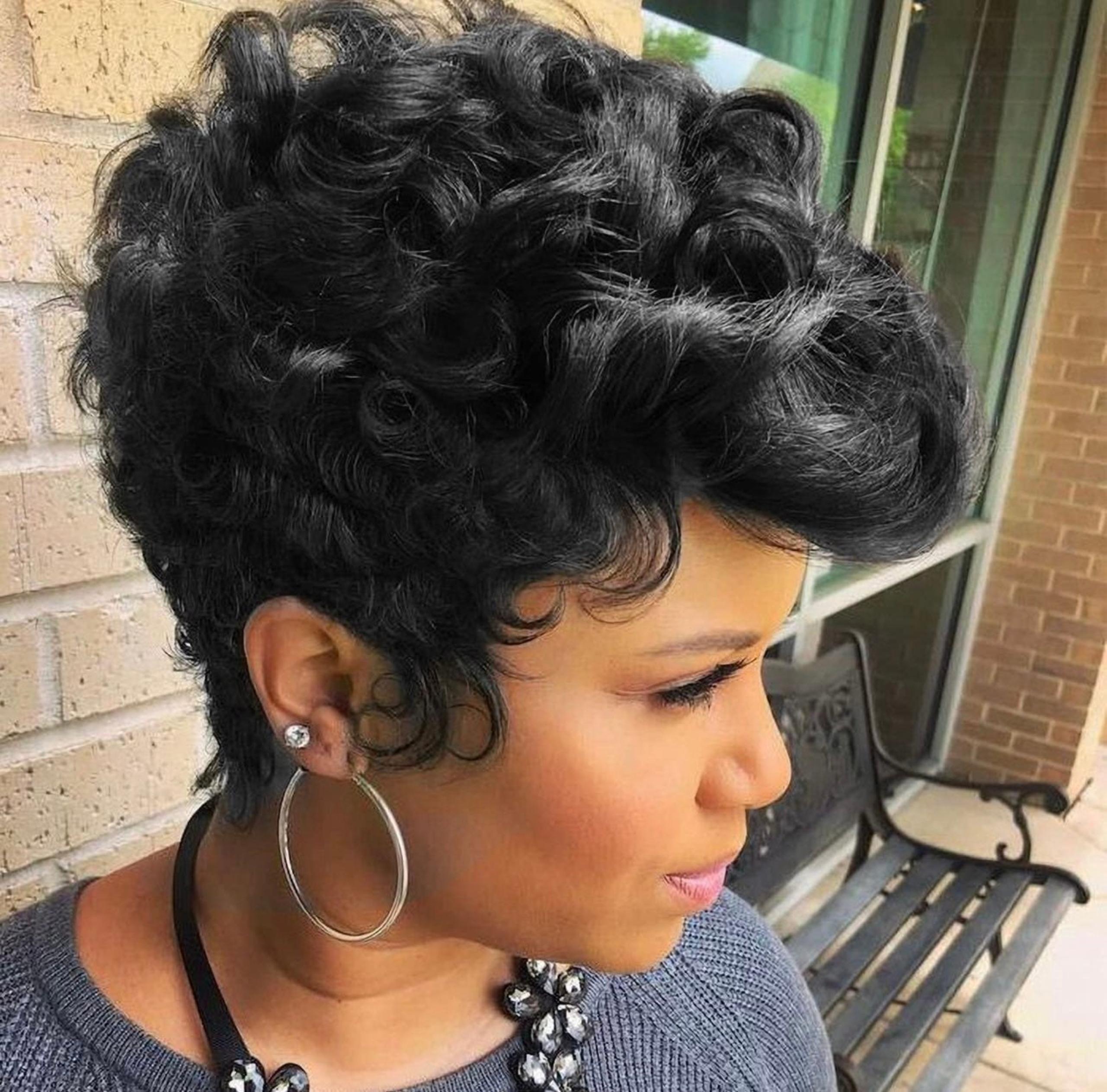 Natural black short pixie cut Wig for women curly hair  short black
