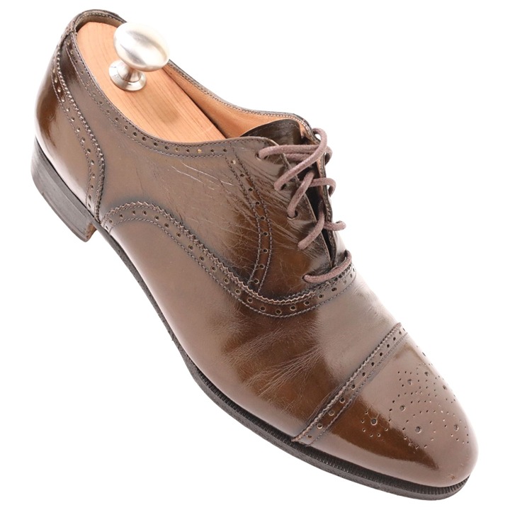 Vintage Salvatore Ferragamo Italy Mens 8 Dress Shoe Brown Leather Cap-toe Oxford