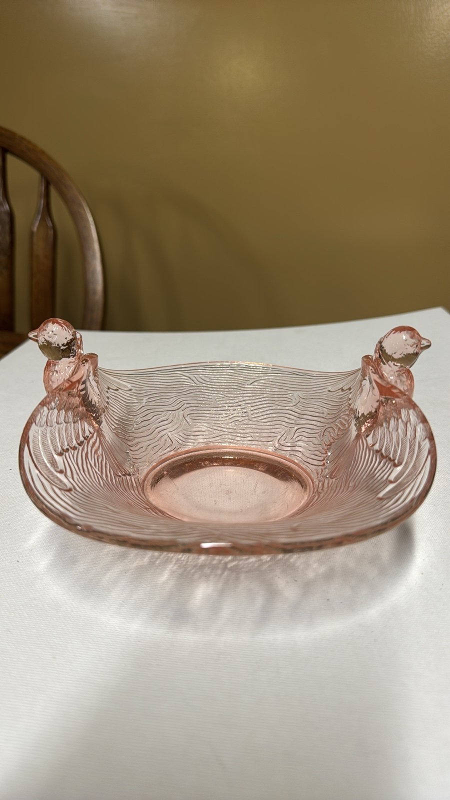 Uranium Pink Dugan Flying Bird’s Nest Depression Glass Bowl 140s Vintage 7.75”