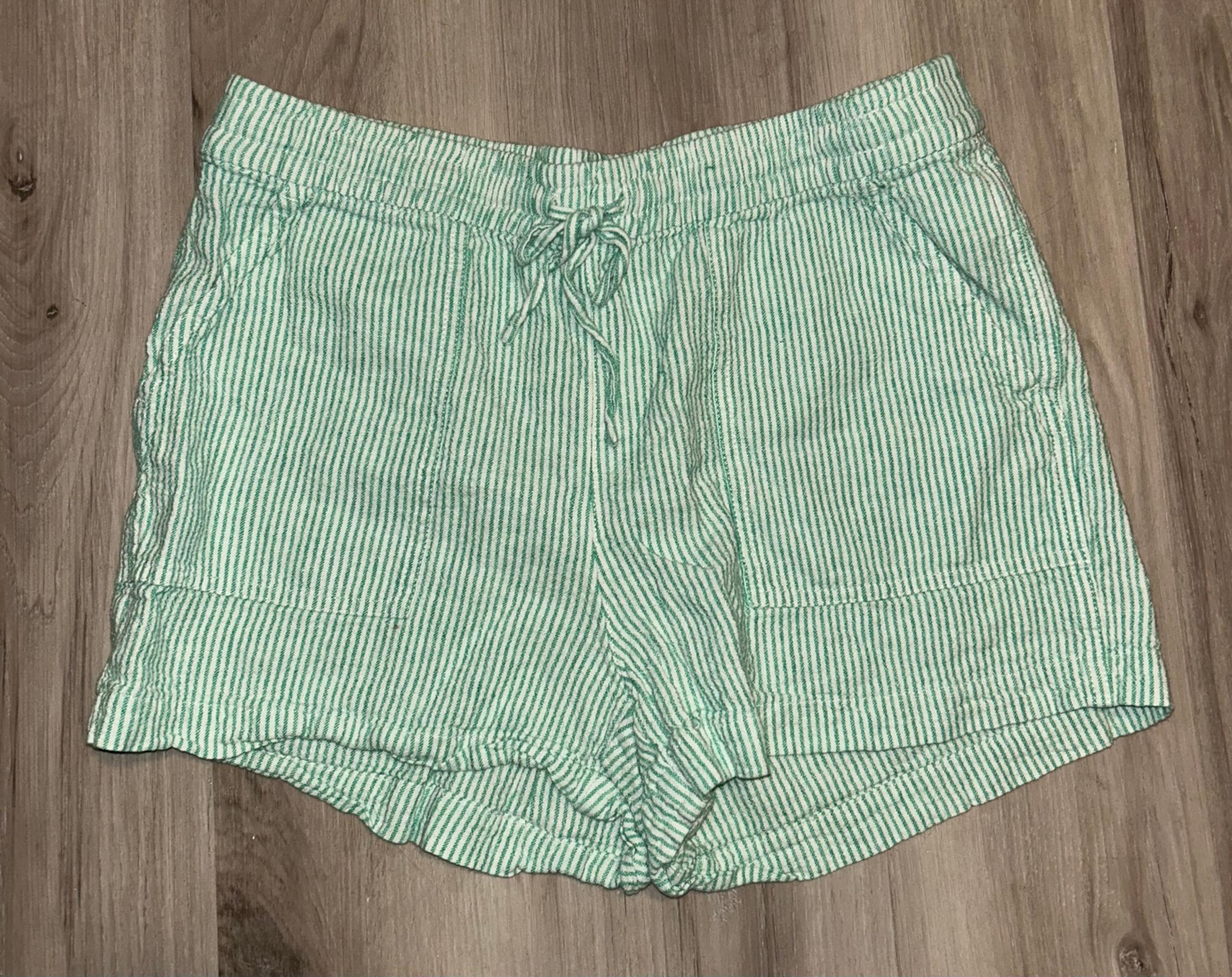 J. Crew Factory Green and White Striped Shorts - Elastic Waist - Sz small