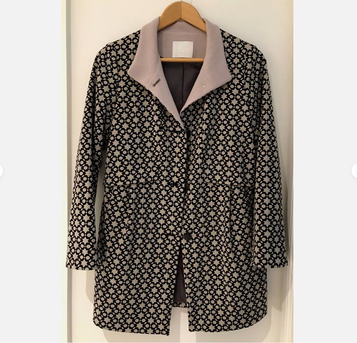 Women's Single Breasted Patterned Mid Length Cotton Blend Beige Black Coat