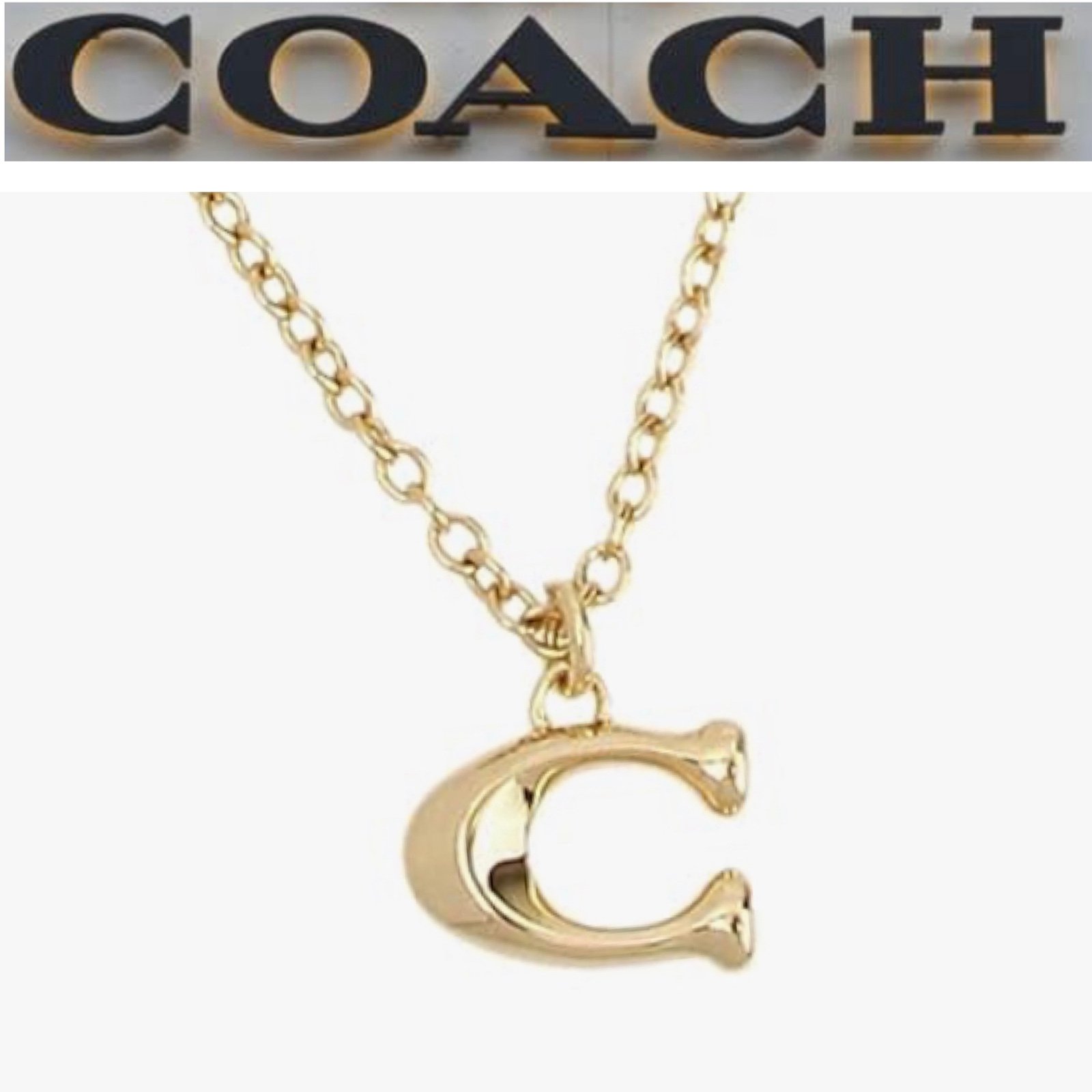 New COACH Signature C Charm Starter Necklace; Gold.