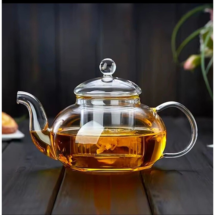 Glass Teapot with Filter Transparent Borosilicate Heat-Resistant Flower 400ml