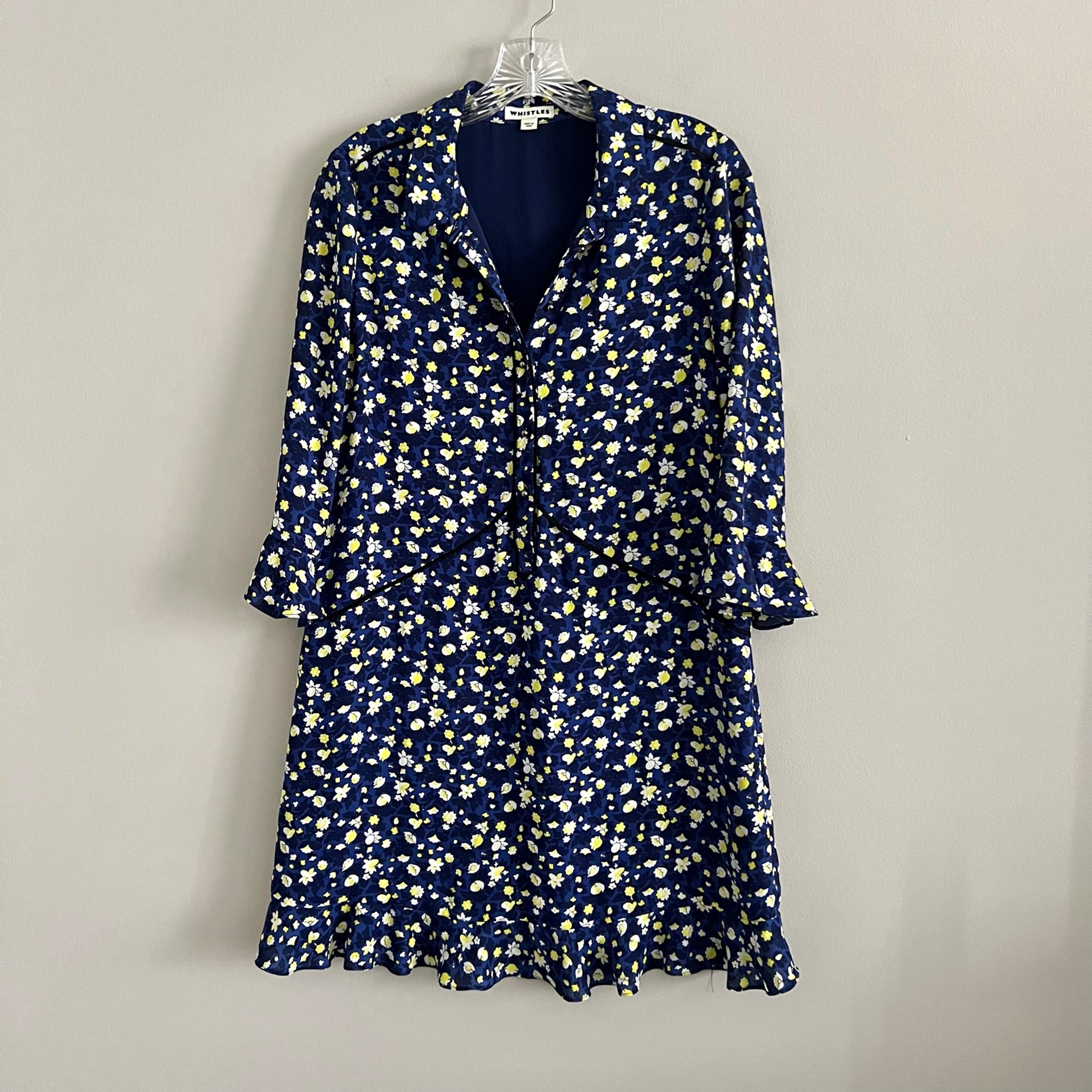 WHISTLES of London Navy Yellow Floral Dress Women's Size 6