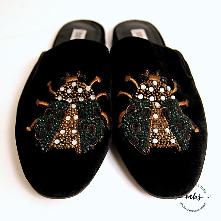 Steve Madden Hugh Beetle Embellished Velvet Mules