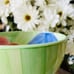 Bob Mackie•(4) Ceramic Soup/Cereal Bowls•HAND-PAINTED•Green Stripes and Flowers