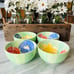 Bob Mackie•(4) Ceramic Soup/Cereal Bowls•HAND-PAINTED•Green Stripes and Flowers