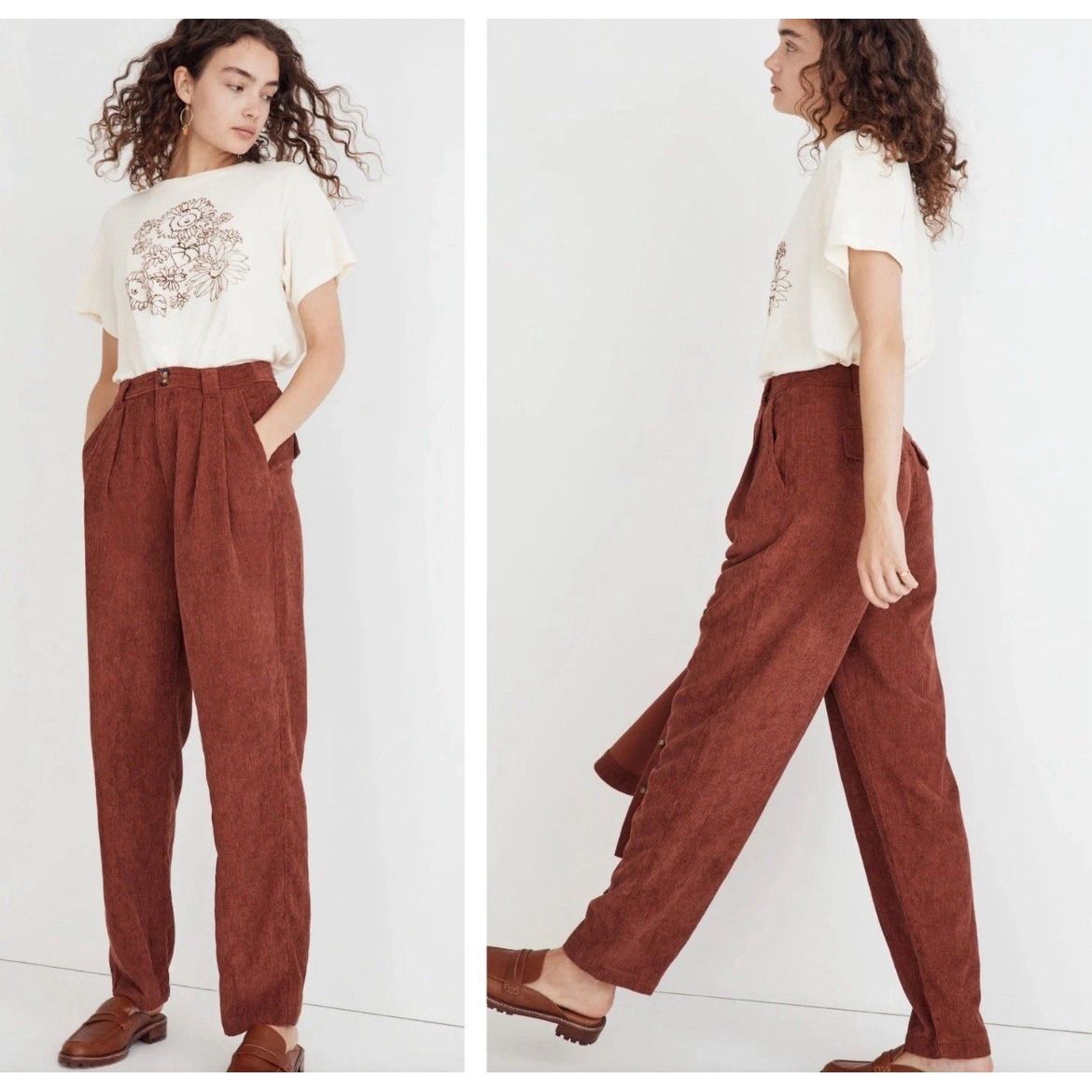 Madewell Corduroy High Rise Tapered Pants Womens Size 00 Rust New