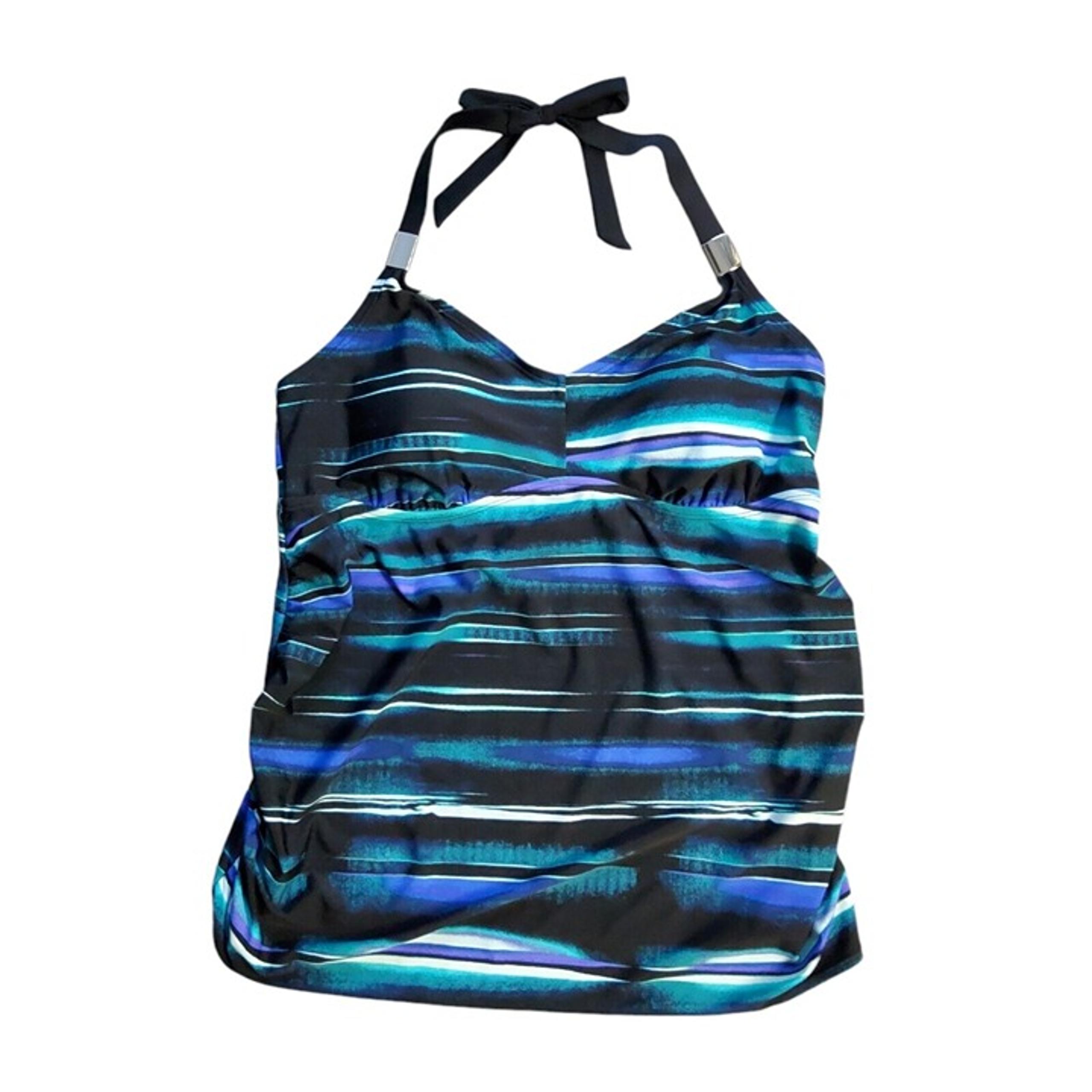 Liz Lange Maternity Tankini Swim Top Women's Large Black Green Striped  Swimwear