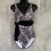 TOMMY BAHAMA Black White Island Sculpt V-Neck Faux Wrap One-Piece Bathing Suit