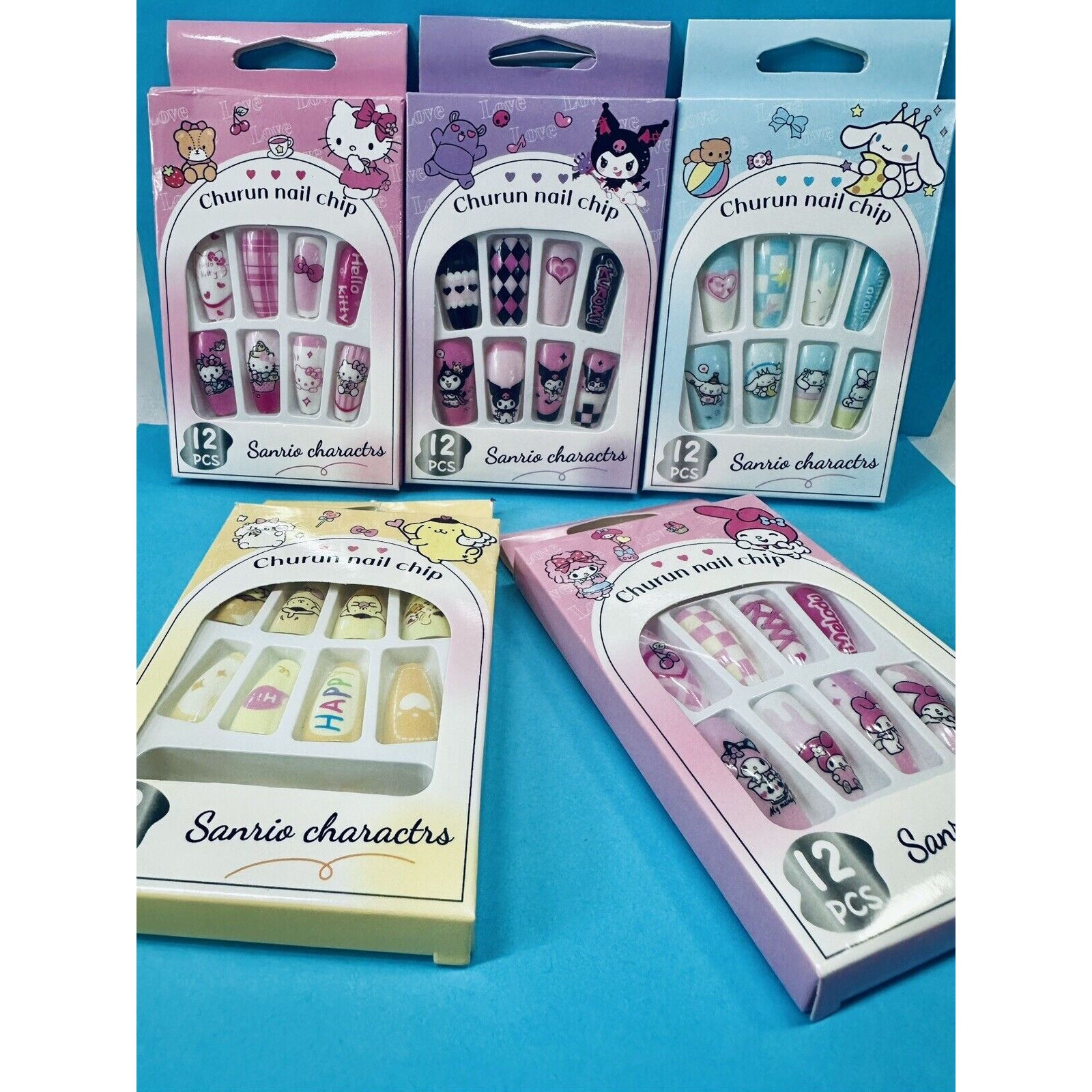 HELLO KITTY SANRIO LOT OF 5 NAIL SETS KUROMI POMPOMPURIN MY MELODY