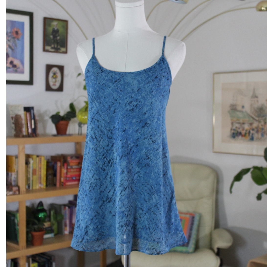 Vintage Y2K cAbi Blue Abstract Print Slip Mini Dress XS