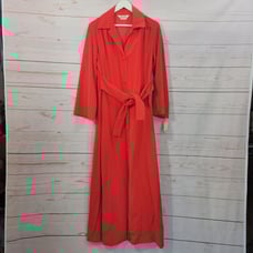 Vtg Women's Vanity Fair Red Velvet Robe Button Front w/Tie Housecoat Sz 14 NWT