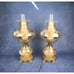 Pair Of Vintage Accurate Casting Co Amber Smoke Glass Floral Hurricane Lamps