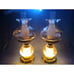 Pair Of Vintage Accurate Casting Co Amber Smoke Glass Floral Hurricane Lamps