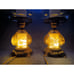 Pair Of Vintage Accurate Casting Co Amber Smoke Glass Floral Hurricane Lamps