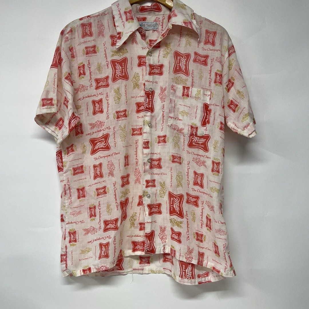 Vintage Miller High Life All over Print Shirt Large Button Up Kmart USA