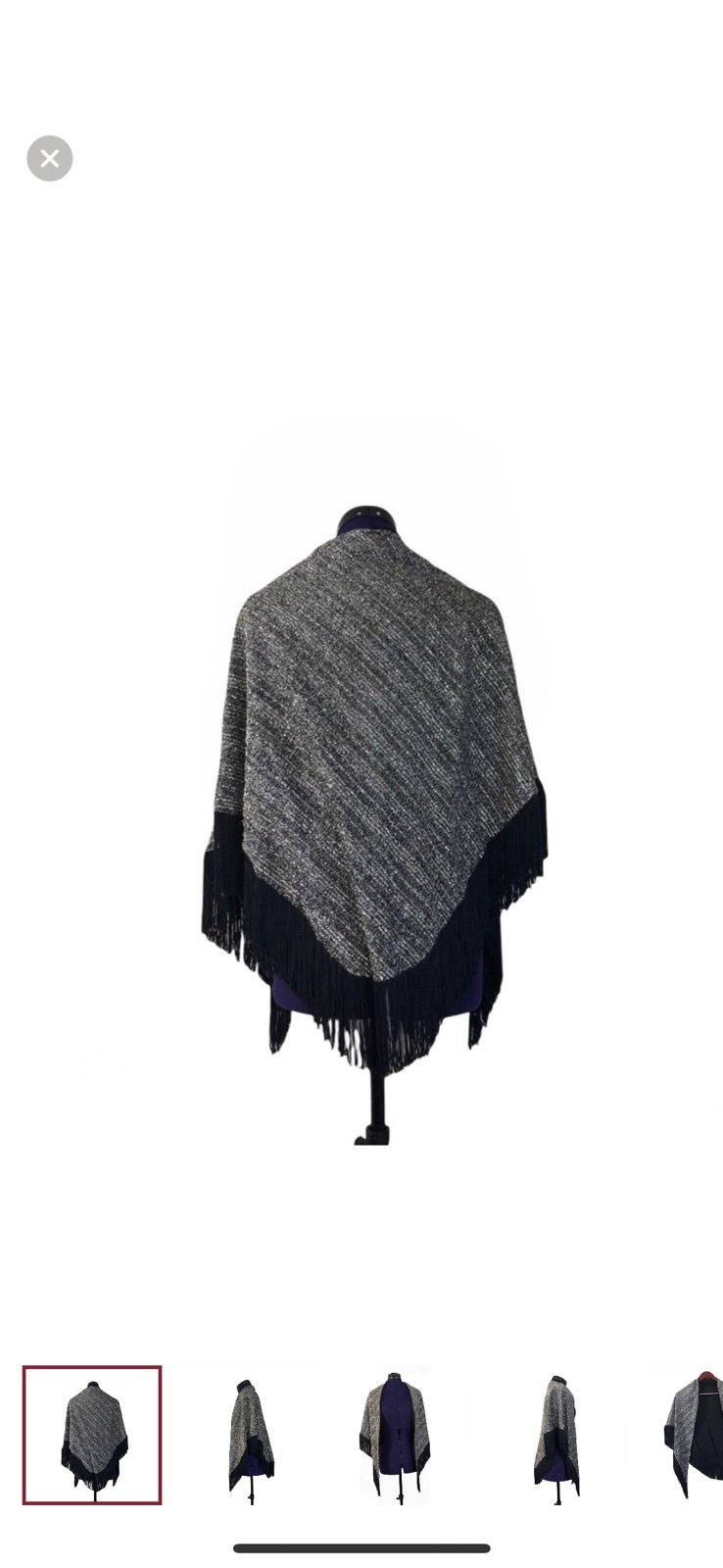 Vintage Silver Metallic Fringe Shawl