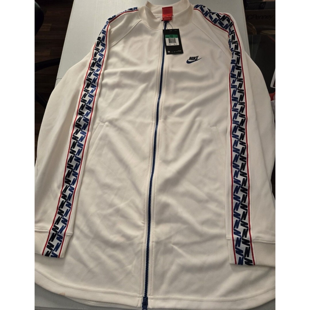 Nike Full Zip Track Jacket Mens XL Sportswear Tape Logo Extended White RN 56323