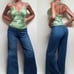Y2K Vintage BEBE Lime Green Bias Cut Silk Chiffon Trim Surplice Halter Top M