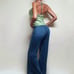 Y2K Vintage BEBE Lime Green Bias Cut Silk Chiffon Trim Surplice Halter Top M