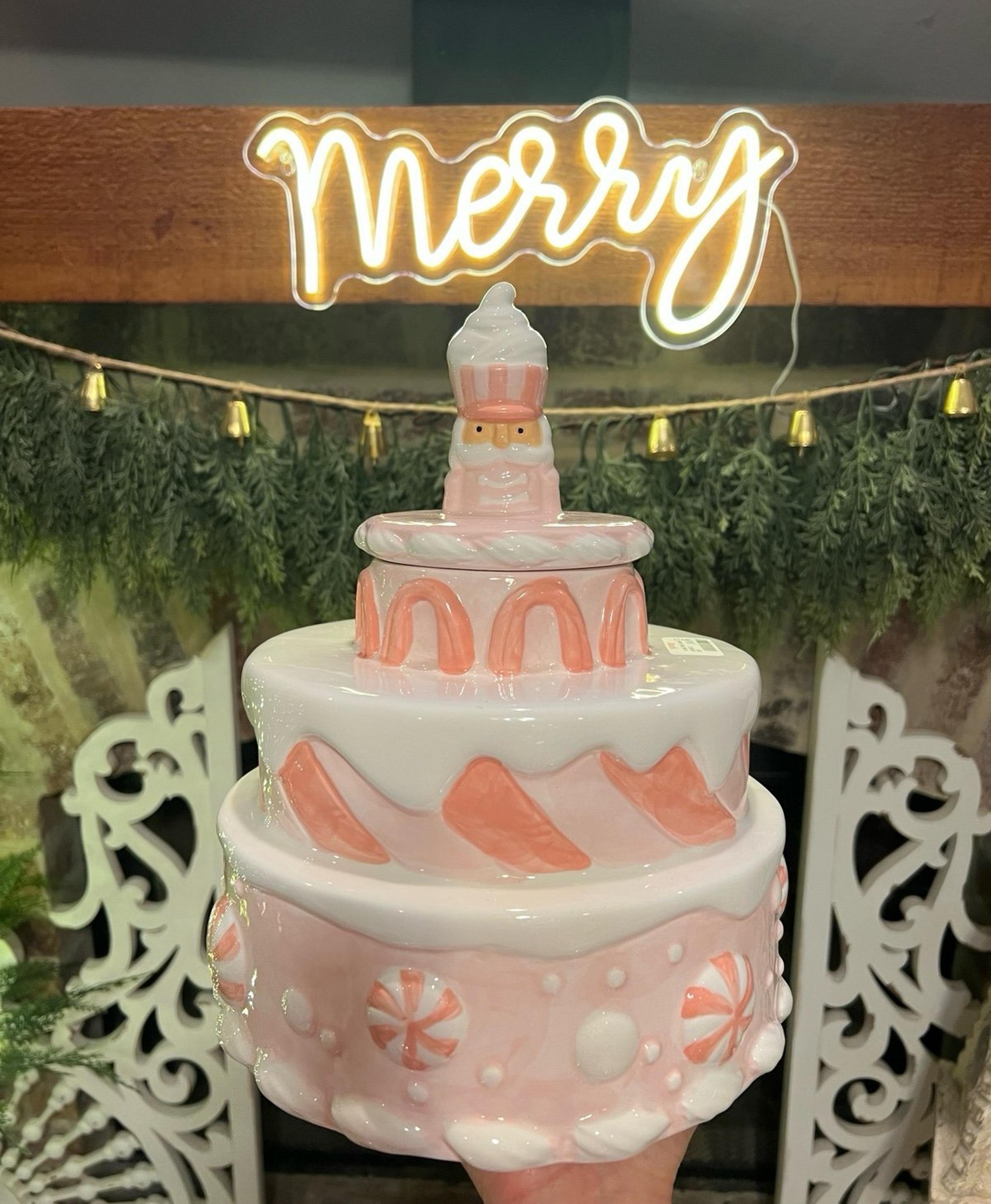 Peppermint & Pine Pastel Pink Layered Cake Shaped Cookie Jar