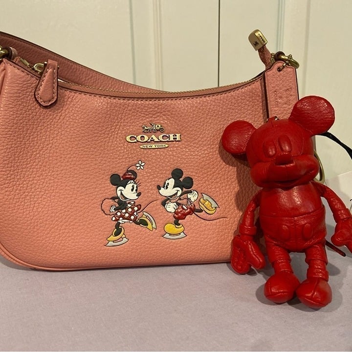 **BUNDLE Disney X Coach Teri Shoulder Bag Ice Skate Motif Keychain Travel Logo