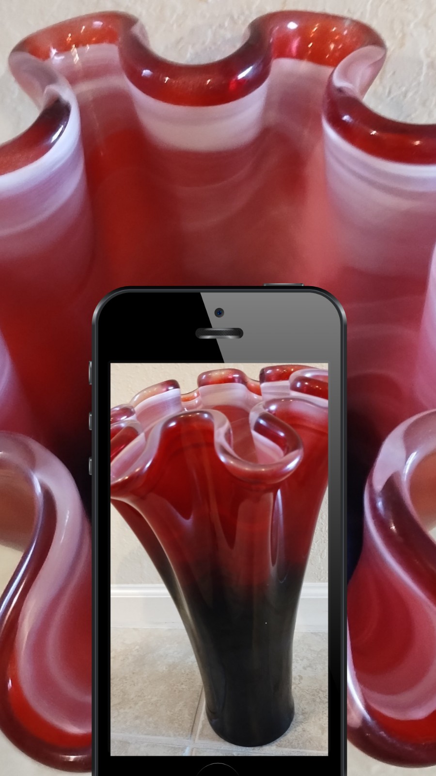 Murano Art Glass Vase Object Of Art Ruffle Top Red Large 14” Tall