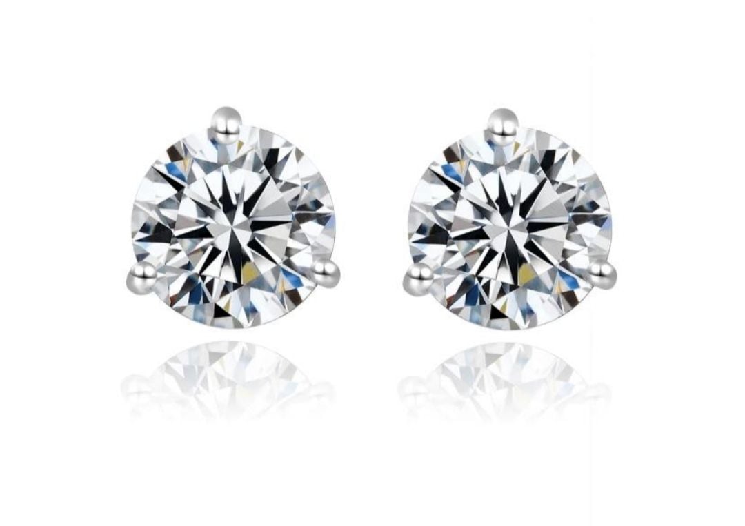 Princess Round Brilliant Cut Moissanite Diamond Stud Earrings