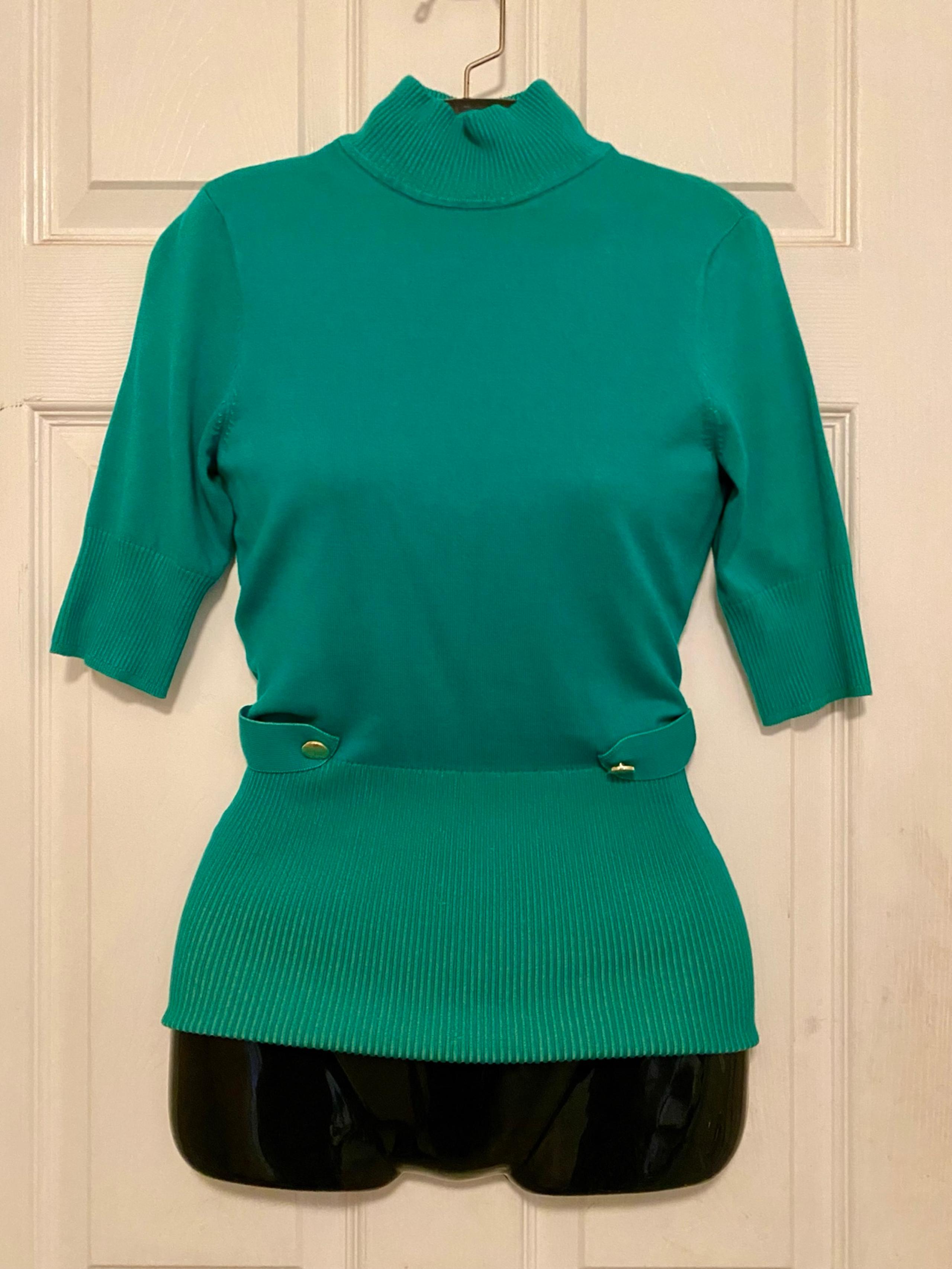 NWT CACHE Green Turtleneck Short Sleeve Sweater Top Sz XS