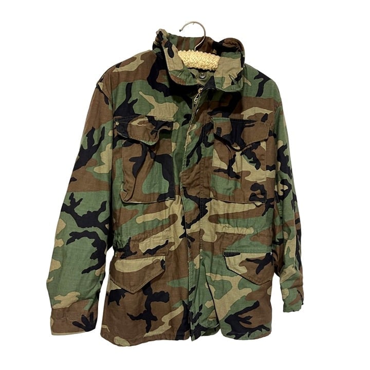 Vintage 80s Woodland M-65 Field Jacket Woodland Camouflage Coat John Ownbey