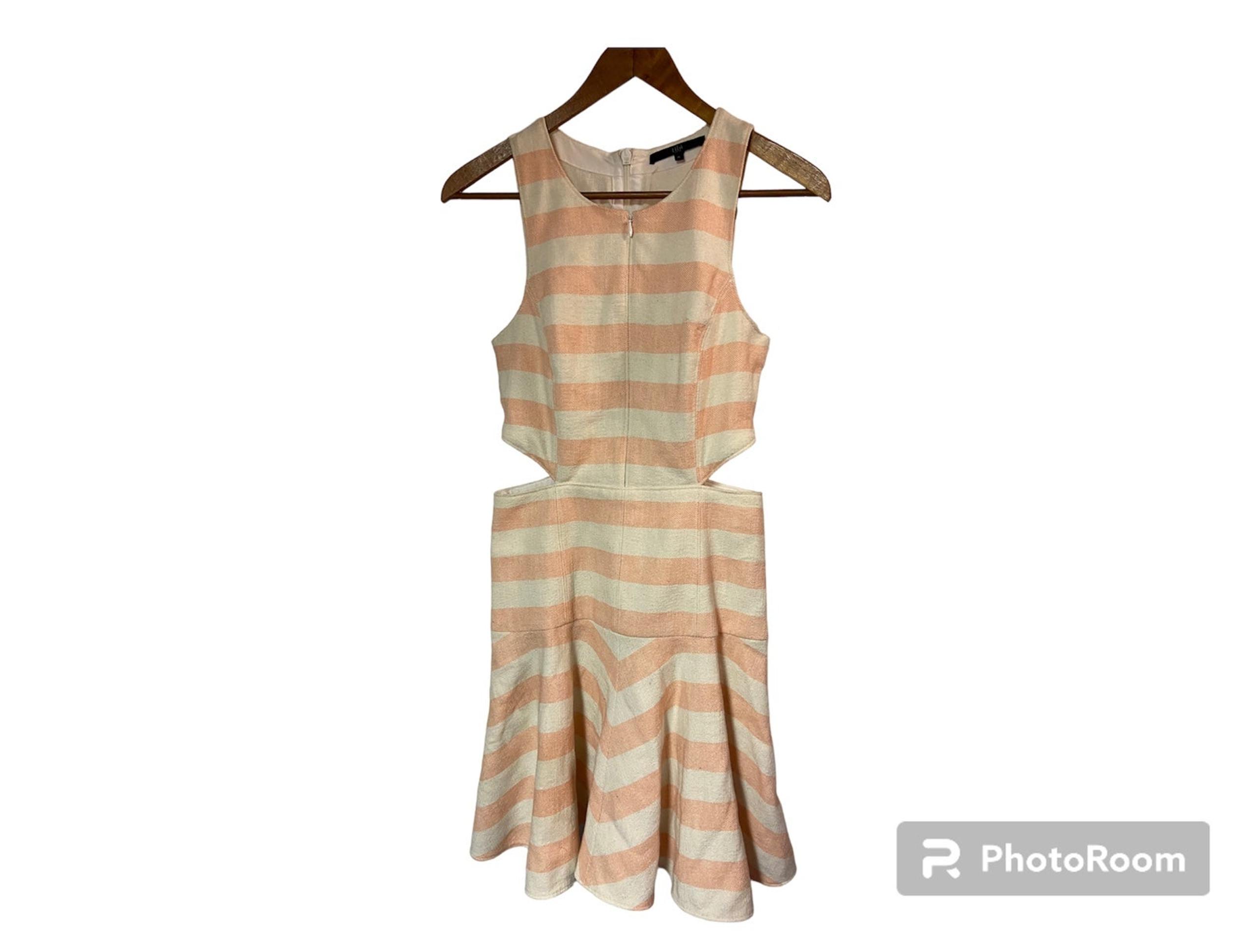 Tibi new york Striped pink white summer mini Dress ladies 4 side peekaboo cutout