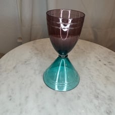 VTG Hourglass Decor Dual Sided Drinking Glass Purple Teal Glass Unique Accent