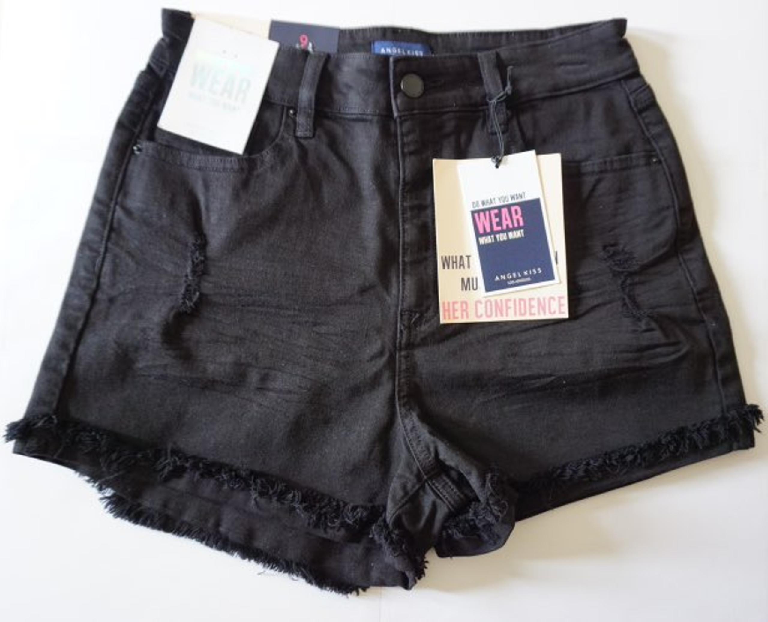 Ripped Angel Kiss Black Denim Shorts