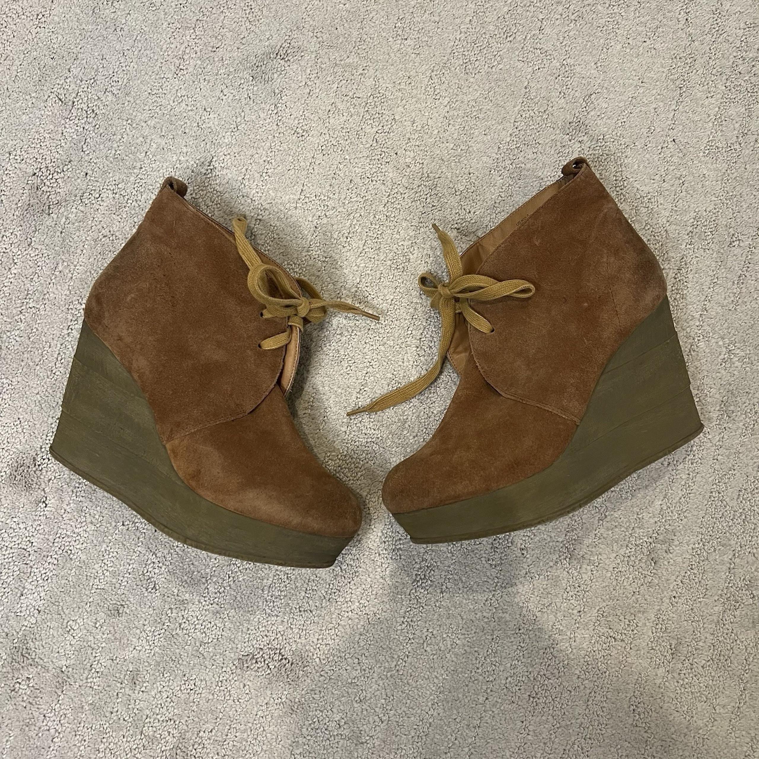 SBICCA Vintage Collection Brown Women's Suede Leather Wedge Ankle Boot-Size 8M
