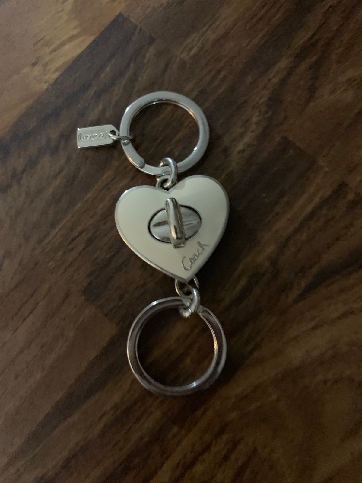 Coach White Heart Silver Valet Keychain