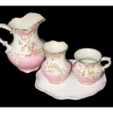 Antique 1898 Anchor J.E.N. Pottery Pink Pitcher And Vase Set