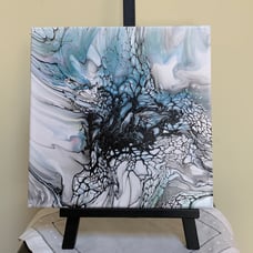BlueWeb. Original fluid art bloom technique on 10 X 10 inch canvas