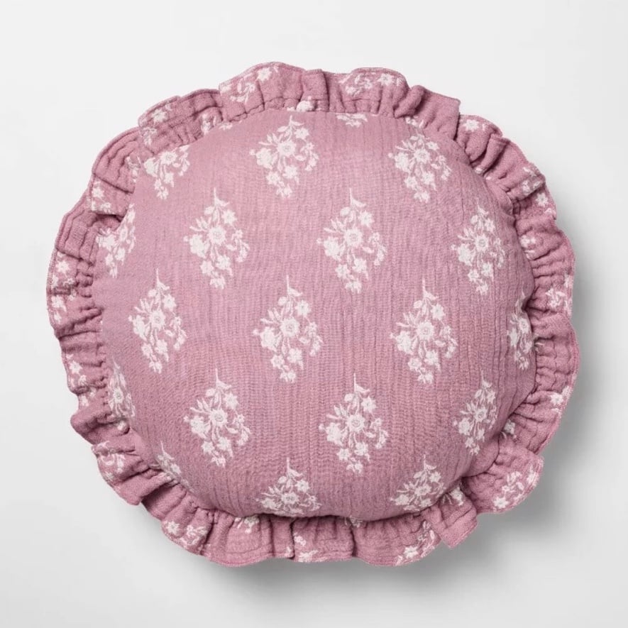 Round Ruffle Floral Jacquard Pillow Purple/Cream - Threshold with Studio McGee