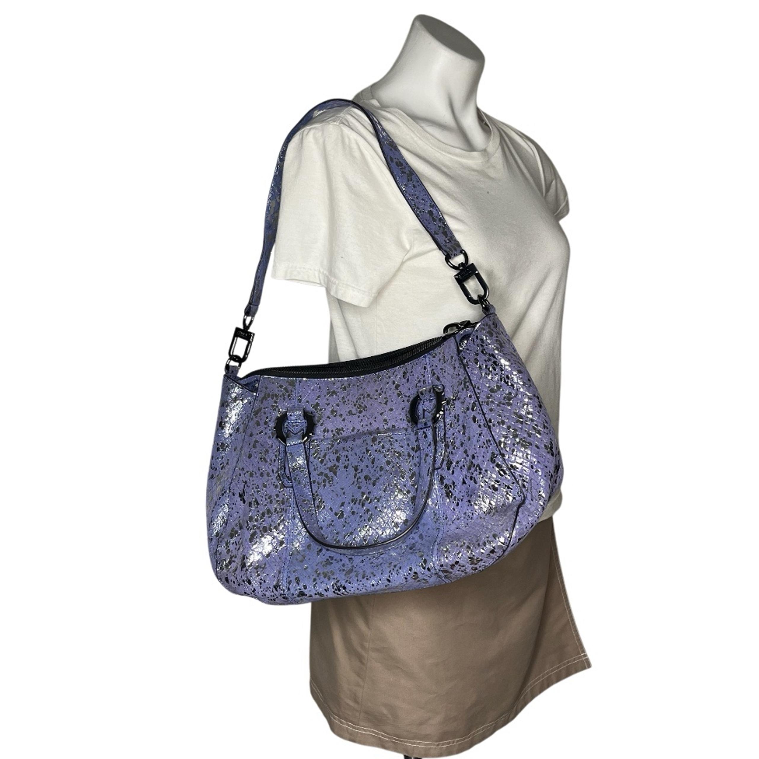 AIMEE KESTENBERG Leather Bag Light Purple Silver Splatter Handle Removable Strap