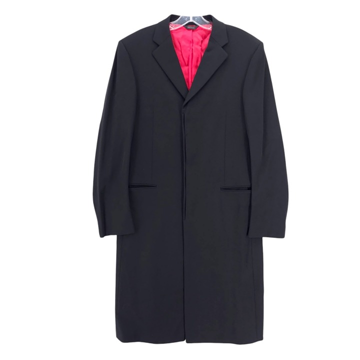 DONNA KARAN Collection Black Virgin Wool Long Coat Made in ITALY Size 40