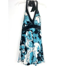 Cache Sexy Blue Paisley Flower Built-In Bra Women's Size Small Halter Top