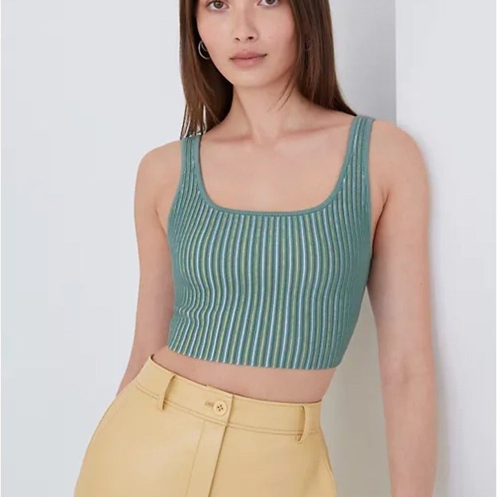 NWT Aritzia Babaton Sculpt Knit Cropped Rib Top Tank Yucca Green