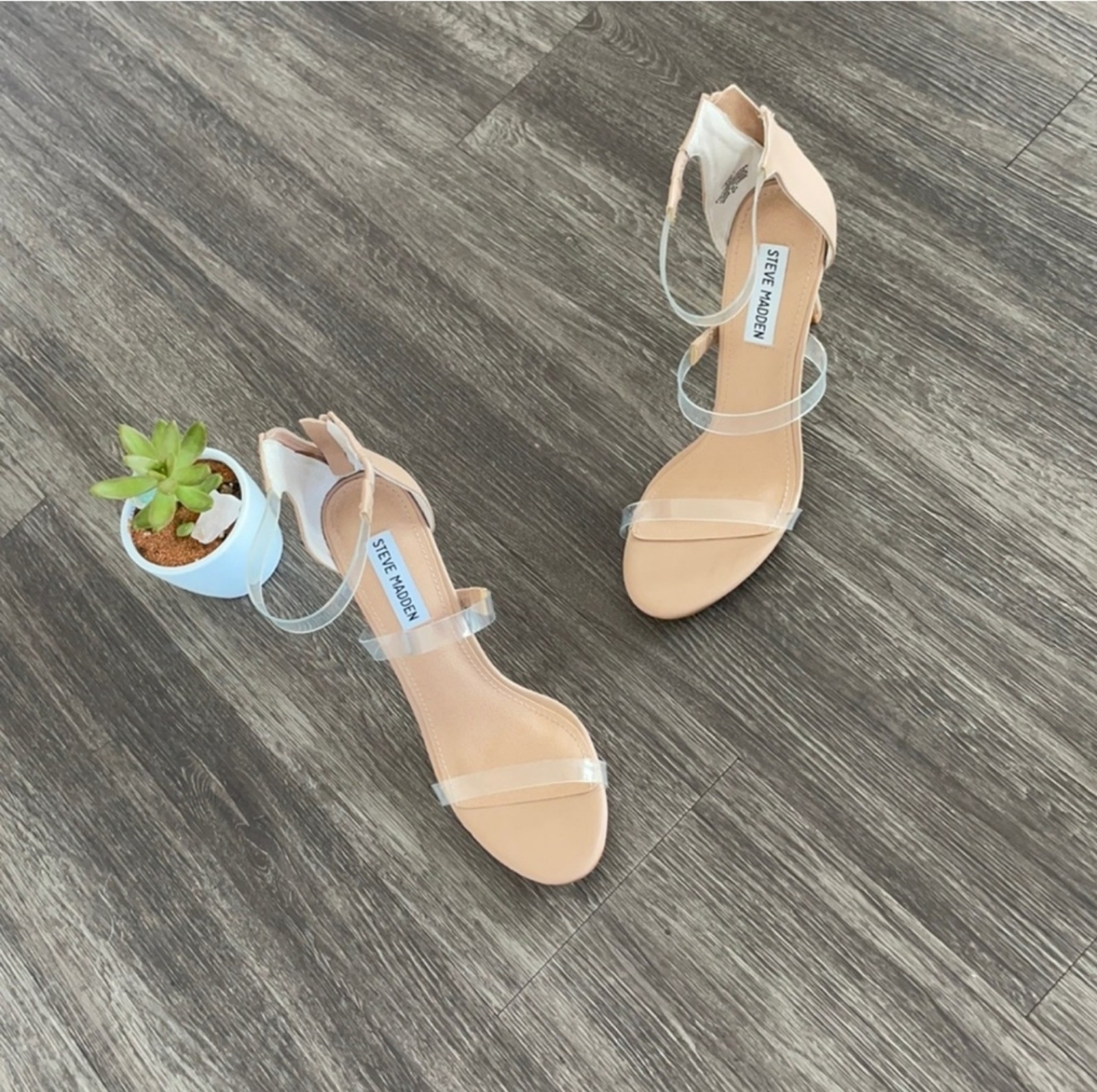 Steve Madden Feelya tan with clear straps heels 8.5