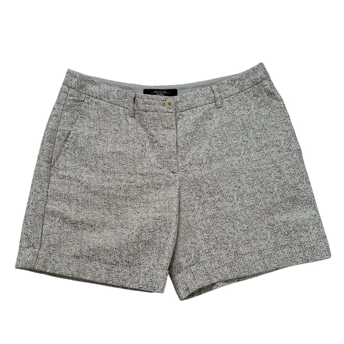 Max Mara Weekend 29 Metallic SIlver Gold Tweed Linen Lined Shorts