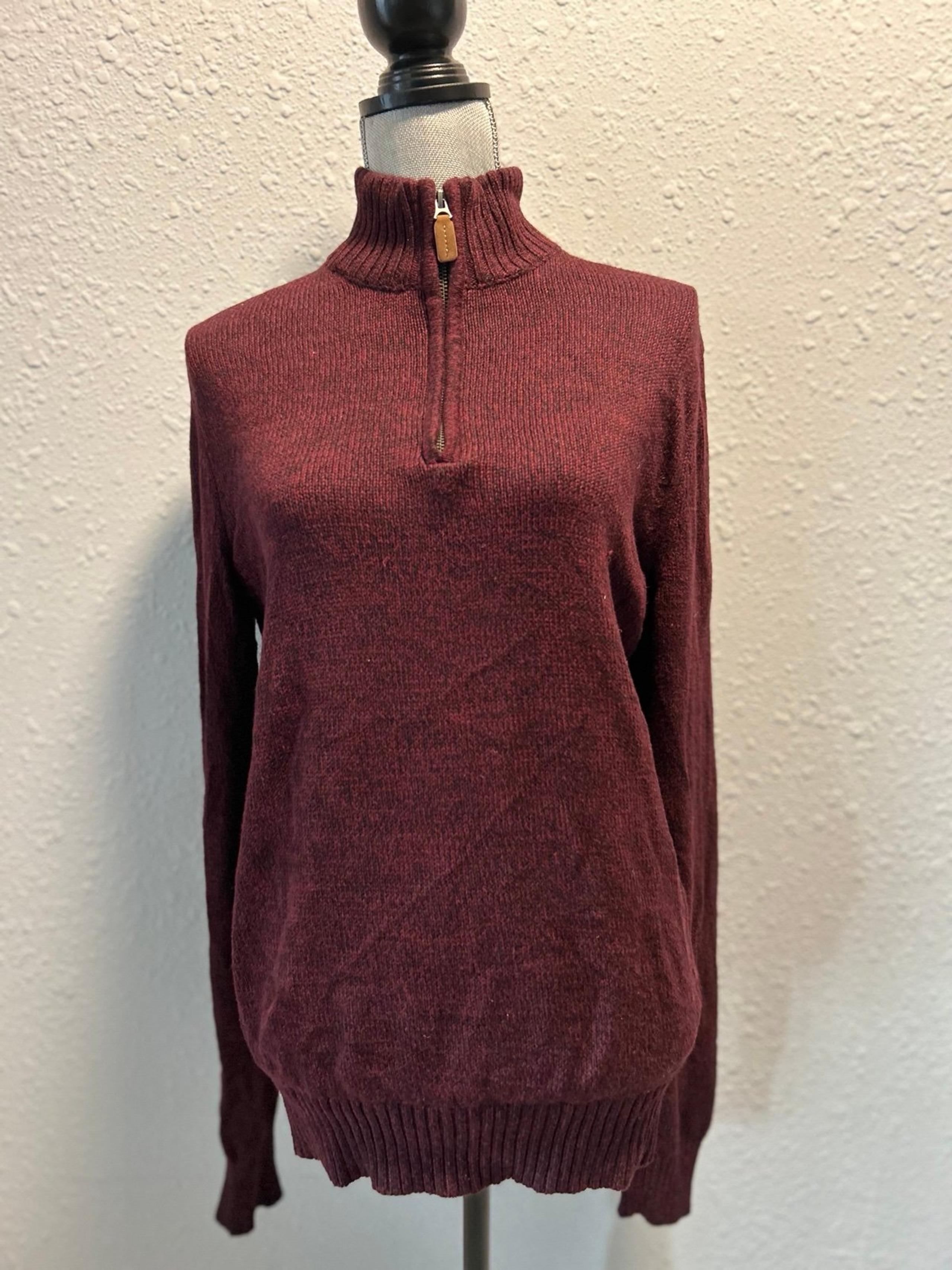 St John’s Bay Men’s Sweater Red Quarter Zip Long Sleeve Pullover Size S Cotton