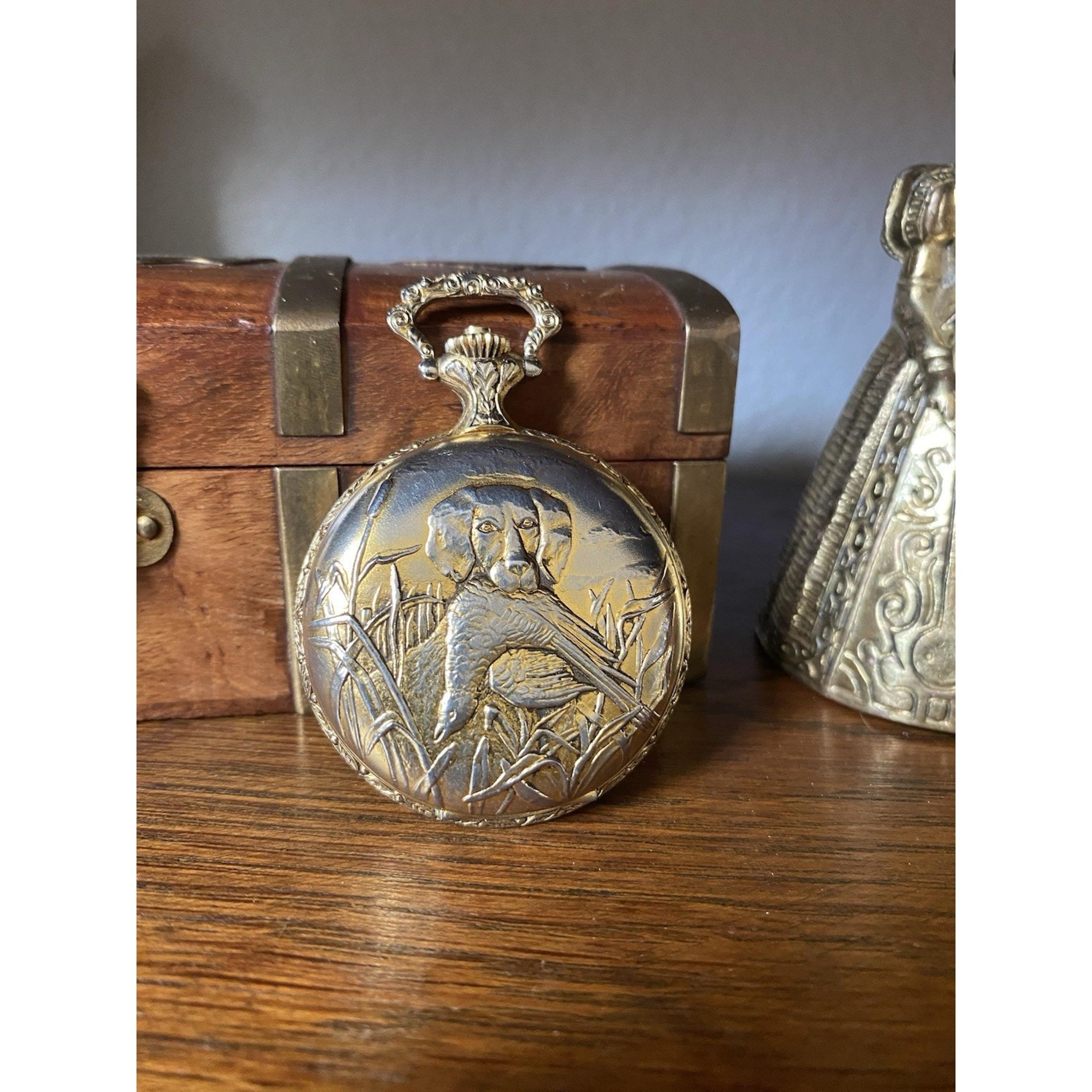 Vintage Andre Rivalle 17 Jewel Yellow Gold Plated Arto Deco Pocket Watch Hunting